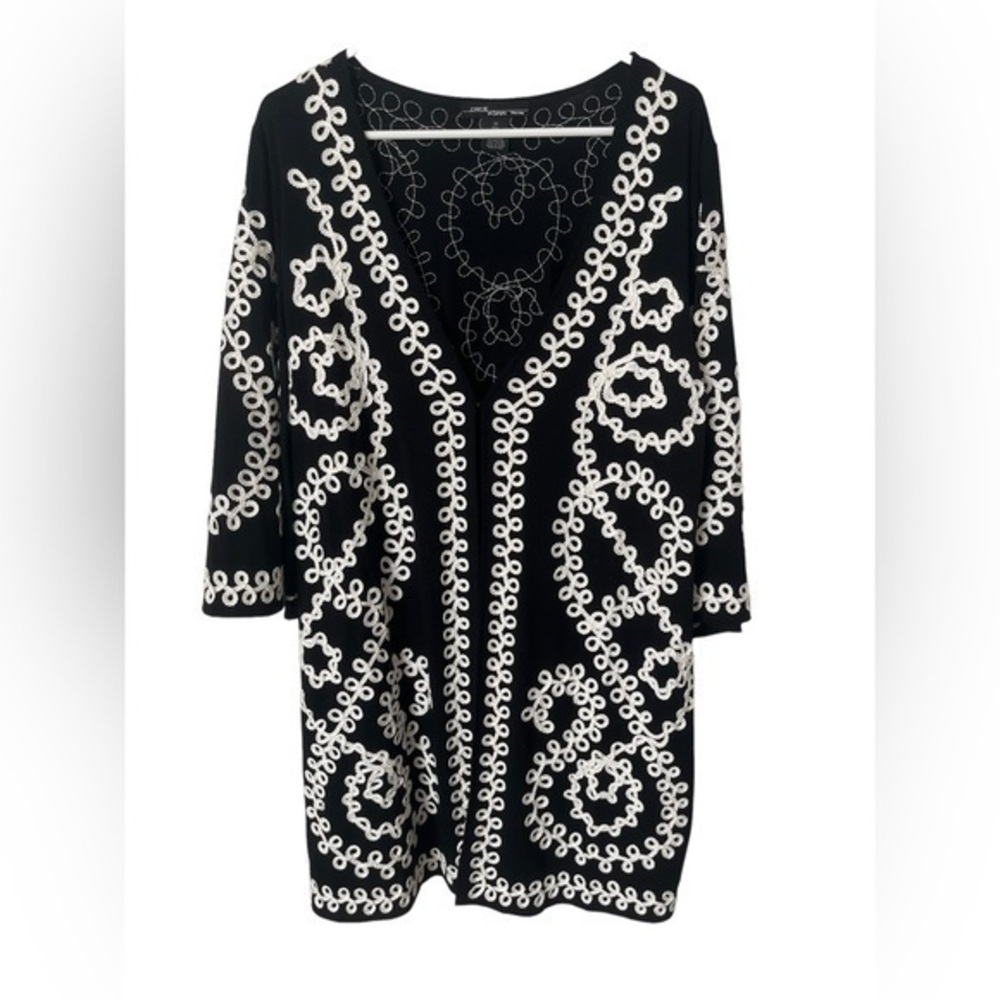 Once Again Plus Size 1X Black White Duster Jacket Topper ,Knee Length Artsy